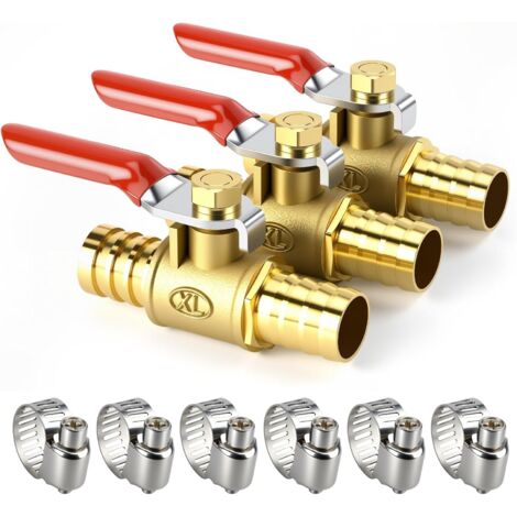 Lot de 3 Vannes à boisseau sphérique, Laiton 10mm, 6 Pinces, Pour ligne carburant gaz air