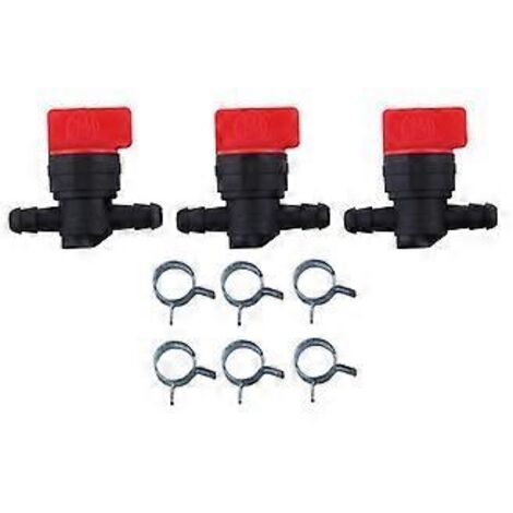 Lot de 3 vannes d'arrêt de carburant avec collier de serrage pour conduite de carburant de 1/4 pouce (référence 494768 698183) pour tracteur tondeuse Toro
