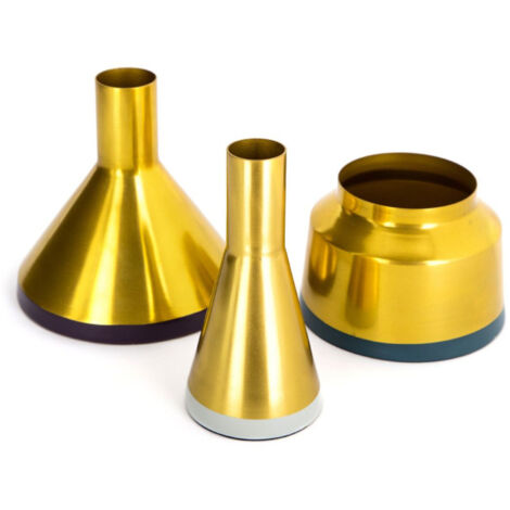 Lot de 3 Vases Déco "Culture" 16cm Bleu & Or