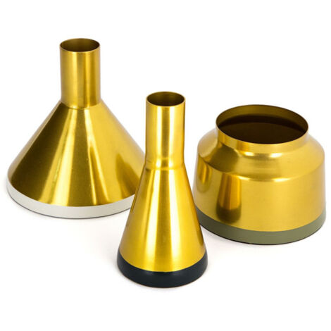 Lot de 3 Vases Déco "Culture" 16cm Gris & Or