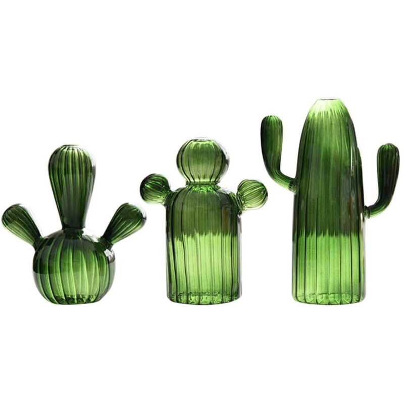 Lot de 3 vases décoratifs en verre pour arrangement de fleurs, terrarium en verre en forme de cactus