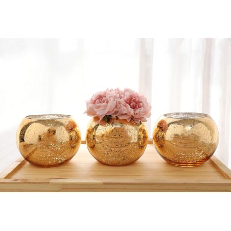 Lot de 3 vases décoratifs ronds – doré, argenté, or rose – pour centre de table – idéal pour événements et mariages – Mowze