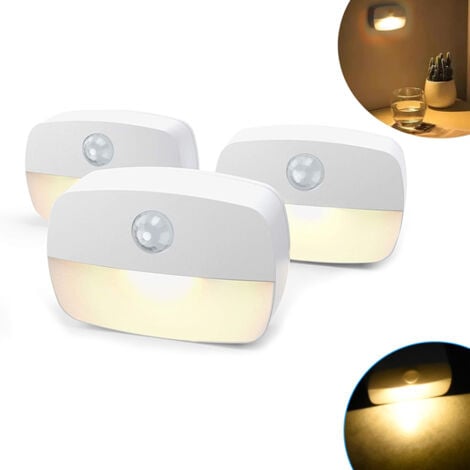 Lot de 3 Veilleuse LED Automatique ,Lampe de Nuit Murale avec Détecteur de Mouvement autocollante,Veilleuse Murale pour Salle de Bains,Chambre,Garage et Couloir(Blanc Chaud)