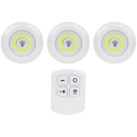 Lot de 3 veilleuses COB avec télécommande, minuterie et variateur, pour chambre, armoire ou chevet.