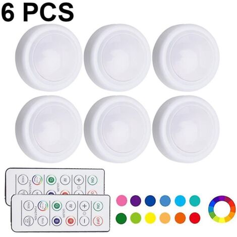 Lot de 3 veilleuses LED rondes à 16 couleurs changeables, alimentées par piles, à intensité variable et sans fil, avec 2 télécommandes (Ti--6 pièces).