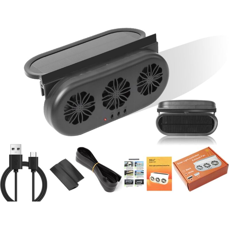 Lot de 3 ventilateurs de voiture à énergie solaire - Ventilateur de refroidissement - Ventilateur de voiture - Sûr - Énergie solaire - Pour fenêtre