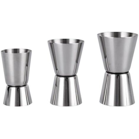 Lot de 3 verres doseurs en acier inoxydable, 25/50 ml, 20/40 ml, 15/30 ml, doseurs à shot, double doseur pour bar, fêtes et cocktails