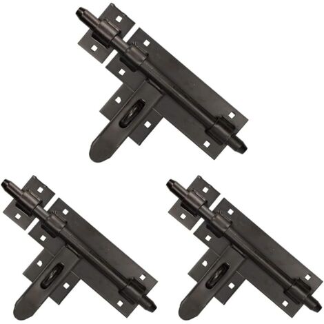 Lot de 3 Verrou à boulon, Acier galvanisé noir, 270 mm, Pour portail et porte