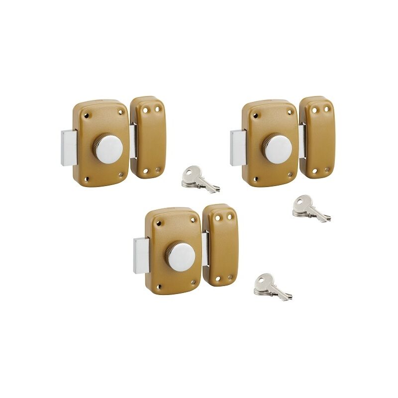 Lot de 3 verrous à bouton, cylindre Ø23 x 40 mm, s'entrouvrant, 3 clés/verr.