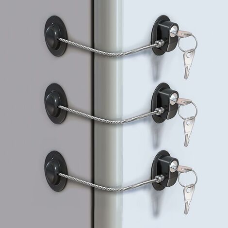 Lot de 3 verrous de porte de réfrigérateur avec clé entrebâilleur de câble adhésif pour la sécurité des bébés, utilisés sur les réfrigérateurs, congélateurs, armoires, sèche-linges, lave-linges, etc.