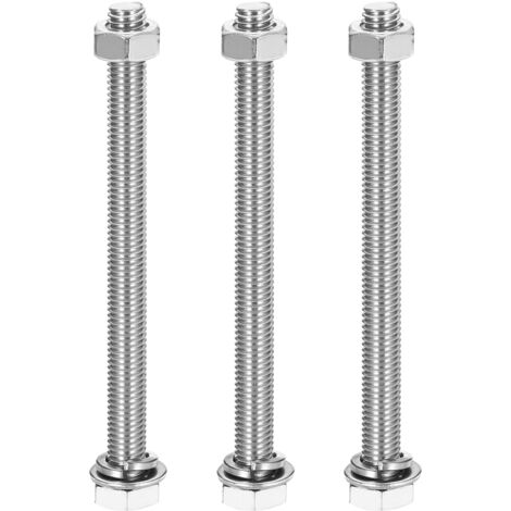 Lot de 3 vis à tête hexagonale, en acier inoxydable 304, comprenant écrou, rondelle plate et rondelle frein, entièrement filetées, finition polie, adaptées aux produits ménagers et électroniques (M8 x