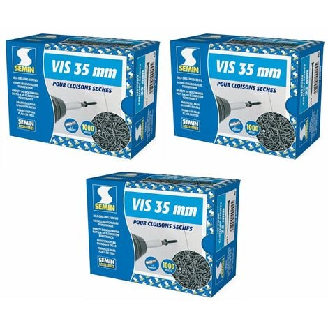 Lot de 3 x 1000 vis auto perceuse Semin pour la fixation des plaques de plâtre sur l'ossature - intérieur - 35 mm x 3.5 mm