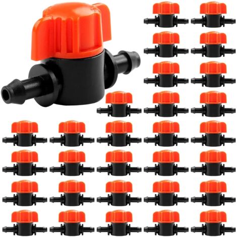 Lot de 30 accessoires de tuyauterie pour irrigation goutte à goutte avec vanne à crochet de 1/4 pouce
