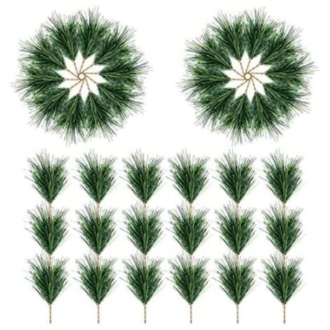 Lot de 30 aiguilles de pin artificielles vertes - Petites branches de pin - Piques pour guirlande de Noël, couronne, décoration de maison et de jardin