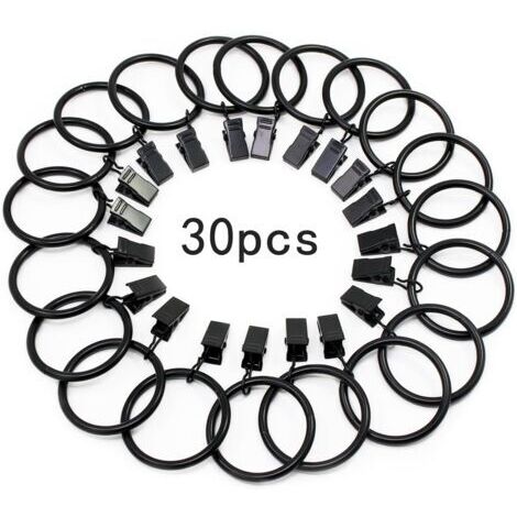 Lot de 30 anneaux de rideaux en métal antirouille – Diamètre intérieur 32 mm – Clips adaptés aux tringles jusqu'à 25 mm – Finition polie élégante