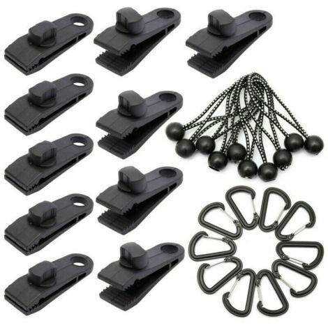 Lot de 30 attaches de bâche d'extérieur avec poignées de verrouillage et sangles à mousqueton pour attaches de camping en plein air, attaches d'auvent de caravane.