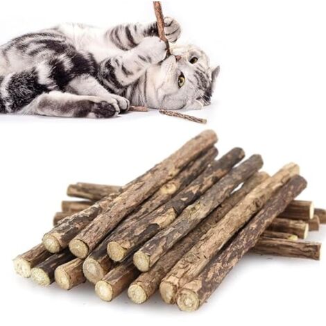 Lot de 30 Bâtons Molaires pour Chat, Jouets à Herbe Matatabi Silvervine Naturels avec Dentaires pour Chaton