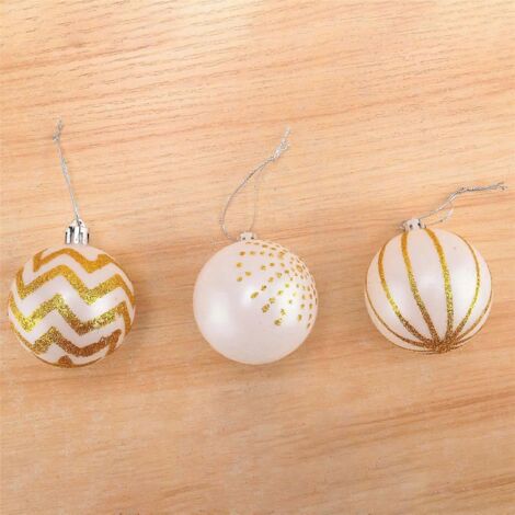 Lot de 30 boules décoratives de Noël de haute qualité, blanches et dorées.