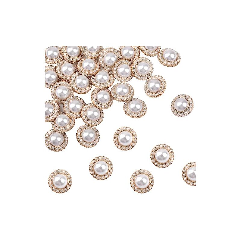 Image of Confezione da 30 bottoni rotondi in acrilico con perle finte - stile retrò - oro - 18 mm