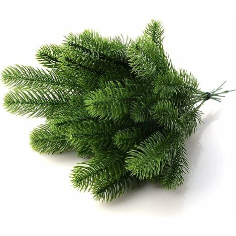 Lot de 30 branches de sapin artificiel, plantes vertes, aiguilles de pin, accessoires de fleurs pour couronne de Noël, décoration de jardin, maison 24  8cm
