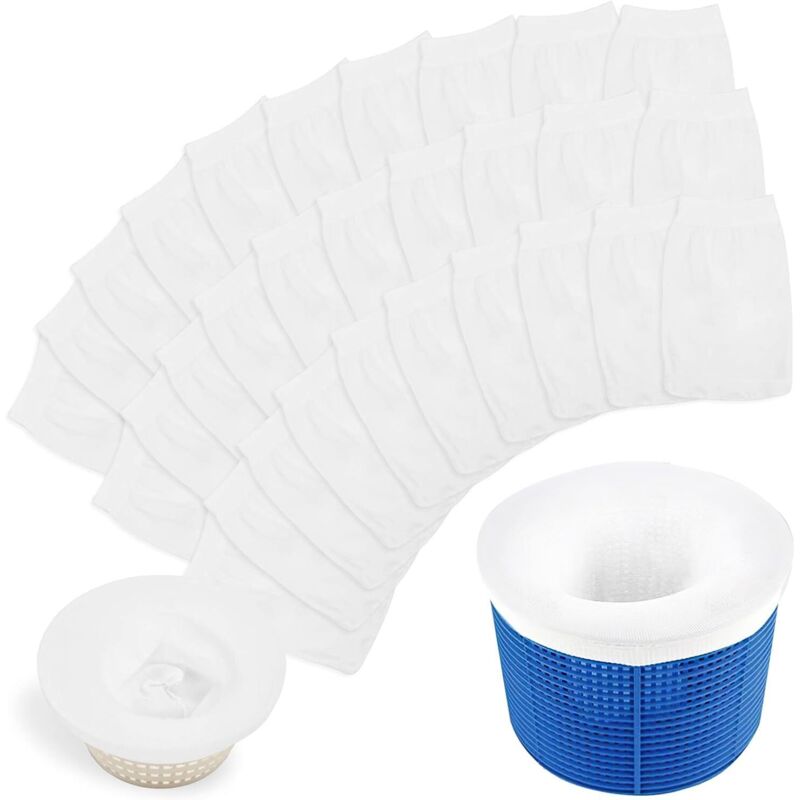 Lot de 30 Chaussettes Filtrantes pour Skimmer Piscine Nylon Élastique Réutilisable, Filtrage Pollen, Feuilles, Cheveux, Accessoire Pratique