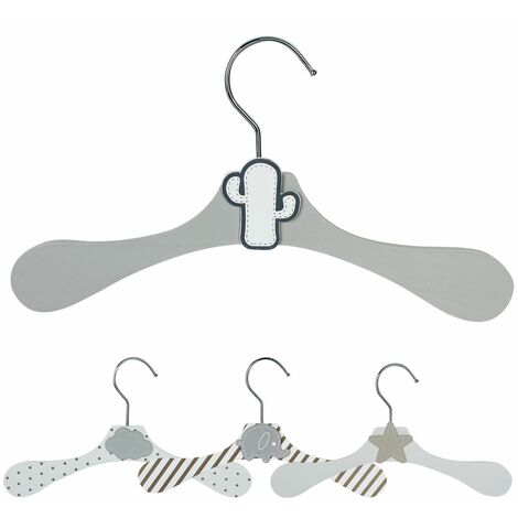 Lot de 30 cintres en bois 28 cm pour bébé, enfant avec crochet pivotant - Cintre gris et cactus blanc - Monsieur Bébé