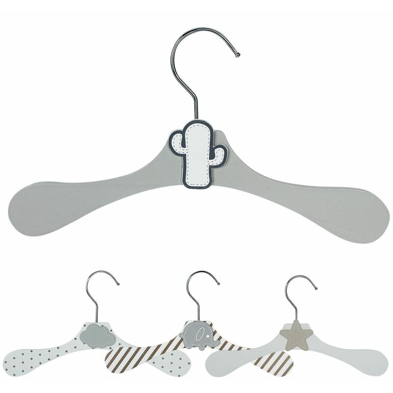 Lot de 30 cintres en bois 28 cm pour bébé, enfant avec crochet pivotant - Cintre gris et cactus blanc Monsieur Bébé