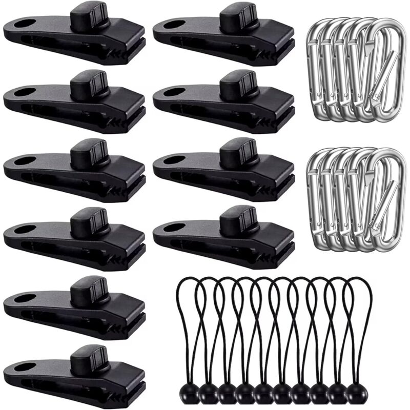 Lot de 30 clips pour bâche de tente, pinces pour bâche, pinces pour bâche robustes avec tendeur élastique, pinces pour tentes, couvertures de