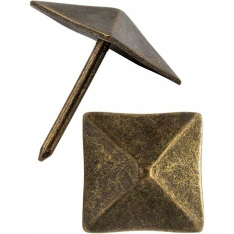 SNQ Lot de 30 clous à tête décorative, clous d'ameublement, clous décoratifs, clous décoratifs, ferrures vintage laiton bronze vieilli, 14 x 14 mm