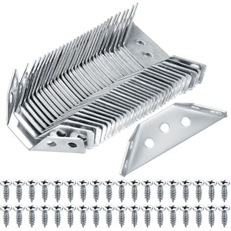 Lot de 30 connecteurs d'angle universels en acier inoxydable, équerres triangulaires pour meubles, armoires, chaises et tables.