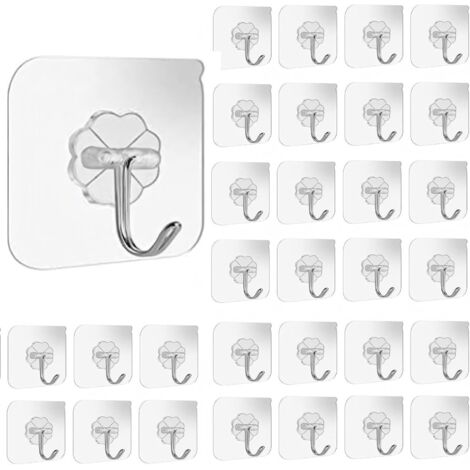 Lot de 30 Crochet Adhésif, Transparent Pour Accroche Salle de Bain 15kg (max), Crochet Adhésif pour Maison, Cuisine, Salle Bain,Serviettes, Peignoirs et Vêtements