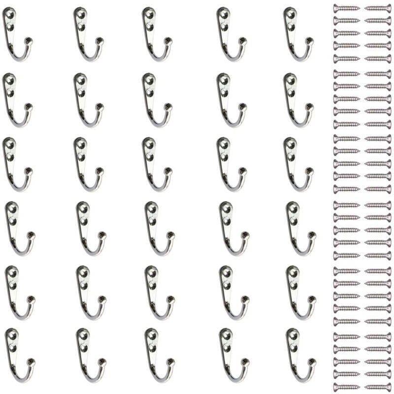 Feiyue - Lot de 30 crochets avec vis pour vêtements, Métal, argent