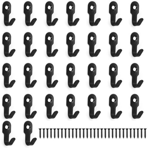 Lot de 30 crochets muraux en acier inoxydable, style vintage, 27 mm, haute résistance à la rouille, crochets noirs, adaptés aux couloirs, chambres et salons.