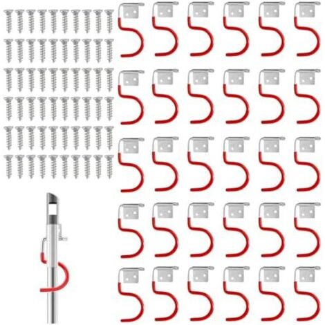 Lot de 30 crochets muraux en métal rouges pour porte-outils, rangement garage, avec 60 vis, système d'organisation étagère à outils jardin -