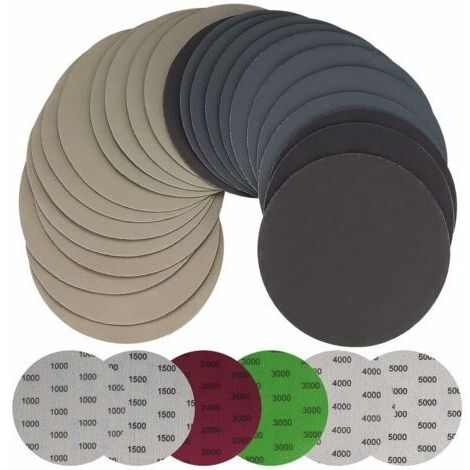Lot de 30 disques abrasifs ronds 125 mm – Assortiment grains 1000/1500/2000/3000/4000/5000 – Pour métal et bois – Compatible ponceuse orbitale