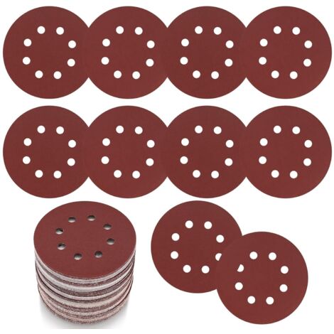 Lot de 30 disques de ponçage 125 mm (5 pouces) – Disques abrasifs grain 120, papier de verre perforé à 8 trous pour ponceuse excentrique murale