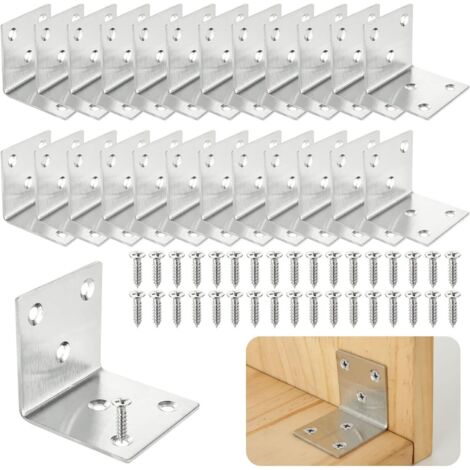 Lot de 30 Équerre d'assemblage Renforcée Inox, 50x50x50mm Aicer Plaque Equerre Inox, Equerre Metal pour Fixation de Inox