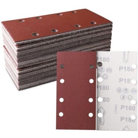 Lot de 30 feuilles abrasives 93 x 185 mm - Papier abrasif carré auto-agrippant 8 trous - 180 grains assortis - le polissage et l'élimination de la rouille