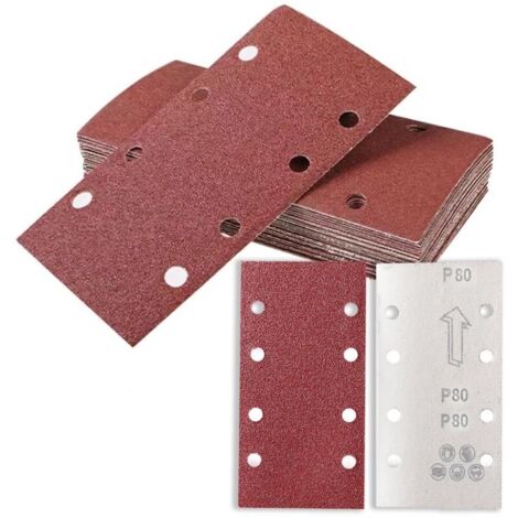 Lot de 30 feuilles de papier de verre pour ponceuse électrique Grain 80 93 x 185 mm Patins de ponçage Velcro carrés auto-agrippants 8 trous pour ponceuse