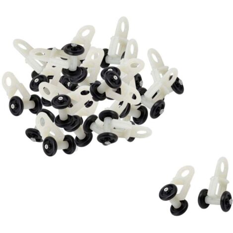 Lot de 30 galets de rideau en plastique noir et blanc – Diamètre 13mm – Pour rails  15mm de hauteur – Fonctionnement fluide - 30pcs