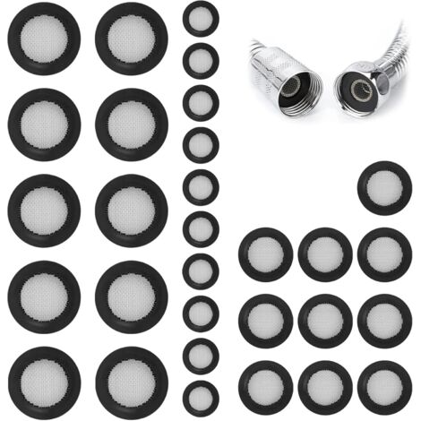 Lot de 30 joints d'étanchéité avec tamis en acier inoxydable – Joint plat en silicone 1/2/3/4/1" – Joints d'étanchéité universels pour robinet, tuyau de douche et raccords de tuyau – Kit de