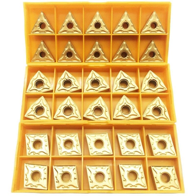 Ersandy - Lot de 30 lames cnmg 431 + wnmg 431 + tnmg 331 cnc indexables en carbure solide pour support d'outils de tournage de tour.