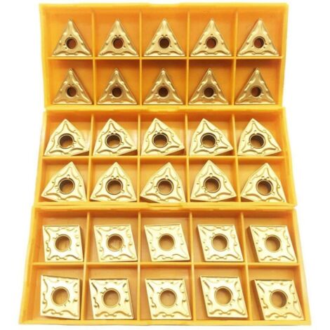 Lot de 30 lames CNMG 431 + WNMG 431 + TNMG 331 CNC indexables en carbure solide pour support d'outils de tournage de tour.
