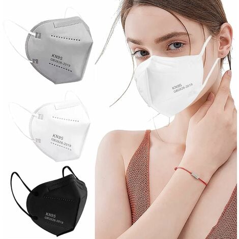 Lot de 30 masques KN95 Masque de sécurité anti-poussière respirant à 5 couches avec oreillettes élastiques (blanc, noir, gris)