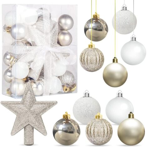 Lot de 30 mini boules de Noël en or blanc, 3 cm, boules de Noël en plastique à paillettes pour décorer votre sapin de Noël.