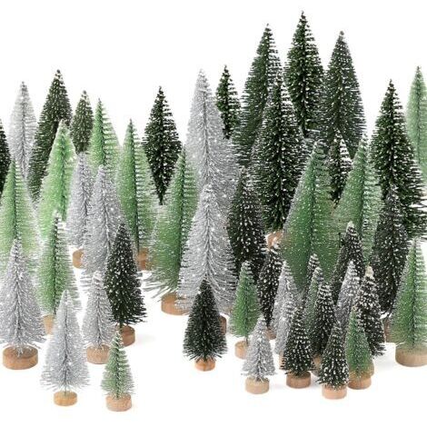 Lot de 30 mini sapins de Noël artificiels avec base en bois pour décoration de Noël, fête, maison, table
