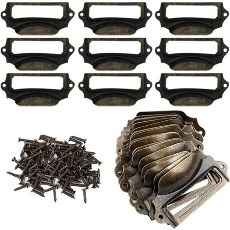 Lot de 30 Pièces Porte Étiquettes en Métal, Poignée de Tiroir Vintage, Porte Etiquette Antique, Porte Poignée Cadre Métal, avec 60 Vis, pour Armoires, Classeurs, Tiroirs de Bureau