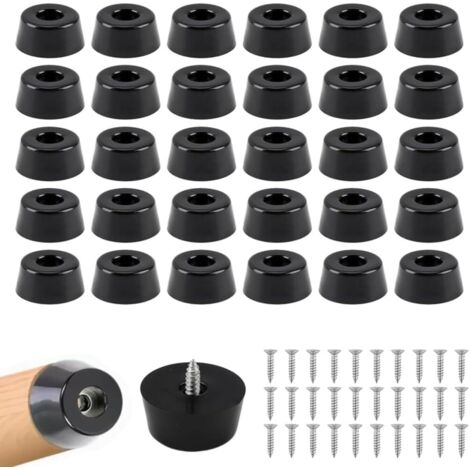 Lot de 30 Pied de Meuble en Caoutchouc Noir 22x18x10mm avec Vis M4x16 en Acier Inoxydable Patin Antiderapant Rond pour Planche à Découper Table Chaise Canapé Tampon Caoutchouc Protecteur de Sol