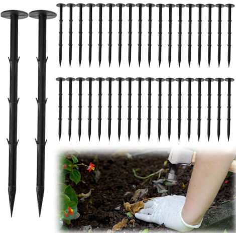 Lot de 30 piquets d'ancrage en plastique noir 11 cm – piquets de fixation paysagers, résistants aux intempéries – fixation pour bordures de pelouse, tentes et revêtements de sol, tête 30 mm