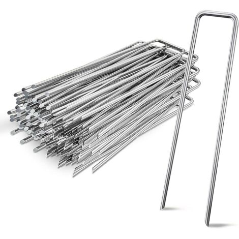 Lot de 30 Piquets de Jardin en U Renforcés - Ancres Métalliques de 15 cm pour Fixer Bâches, Filets et Toiles de Paillage